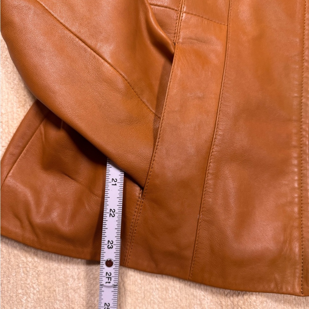 Cole Haan Brown Lambskin Leather Jacket Wing Collar Zip Front Size L - Picture 7 of 15
